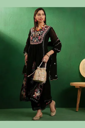 DIVASTRI Women Floral Embroidered Regular Thread Work Kurta with Palazzos & With Dupatta