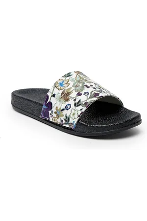 Misto Women White & Black Printed Sliders