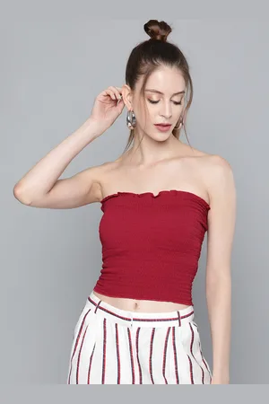 Sassafras Women Maroon Smocked Tube Crop Top