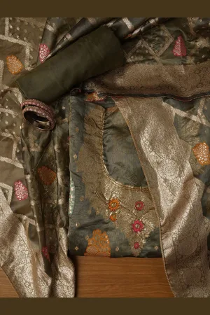 Jaipur Unstitched Woven Design Silk Blend Dress Material With Dupatta