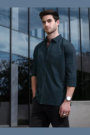 WROGN Men Teal Blue Slim Fit Solid Casual Shirt