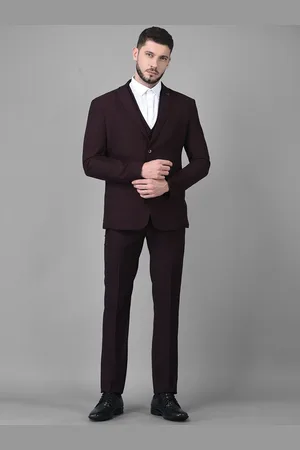 Canary London Men Maroon Solid Slim-Fit Single Breasted 3-Piece Formal Suit
