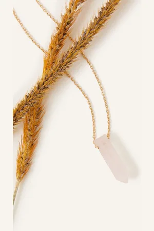 Accessorize London 14K Gold Plated Pink Z Rough Cut Shard Hs Nk Rose Quartz Necklace