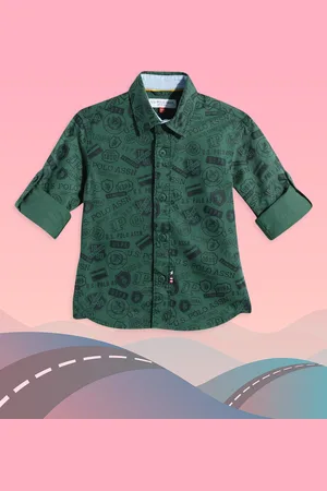 Ralph Lauren Boys Green Brand Logo Printed Pure Cotton Casual Shirt