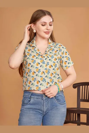 choiceit Printed Pure Silk Shirt Style Crop Top