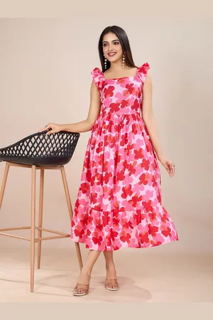 DressBerry Floral Print Crepe A-Line Midi Dress