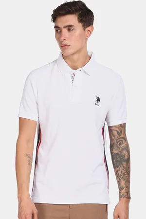 U.S. Polo Assn. Men White Solid Polo Collar Cotton Pure Cotton T-shirt