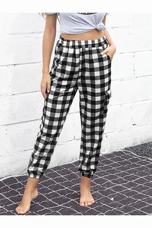 HERE&NOW Women Checked Printed Regular Trouser