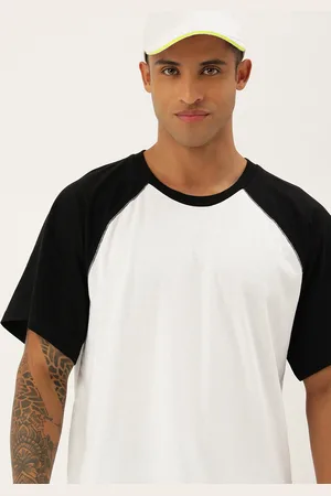 Forever 21 Men White Casual T-shirt with Black Contrast Sleeves