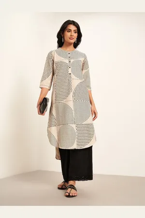 Pantaloons Geometric Printed Mandarin Collar Pure Cotton Straight Kurta