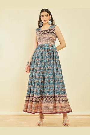 Soch Ethnic Motifs Printed Sleeveless Sequinned Detail Fit and Flare Maxi Ethnic Dress