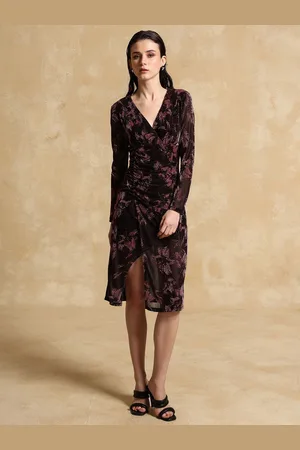 Kazo Women Floral Print Wrap Midi Dress