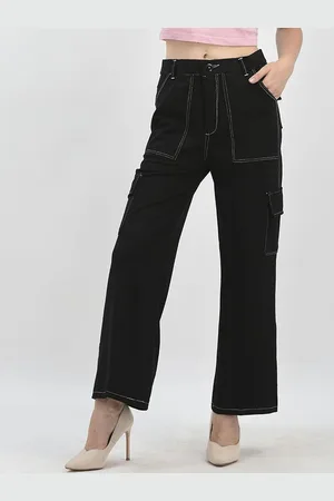 Chemistry Women Relaxed Straight Leg Flared High-Rise Cargos Trousers