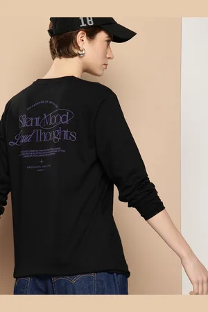 Difference of Opinion Oversized Fit Long Sleeve Typography Printed Pure Cotton T-shirt