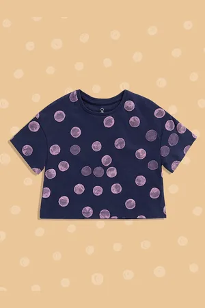 Mothercare Girls Navy Blue & Pink Printed Pure Cotton T-shirt