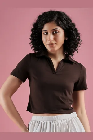 Mayra Women Solid Polo Collar Cotton T-shirt
