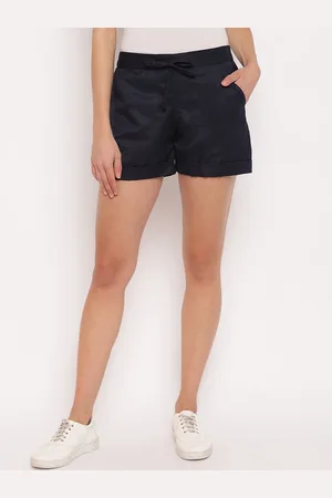 Mayra Women Navy Blue Solid Regular Fit Regular Shorts