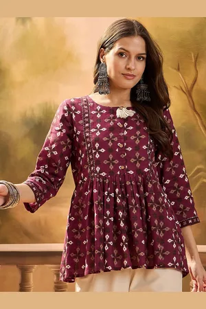 Sangria Dabu Printed Pure Cotton Peplum Top