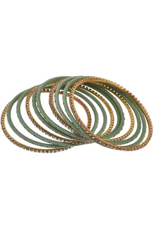 Efulgenz Set of 20 Lime Green CZ Crystals Studded Bangles
