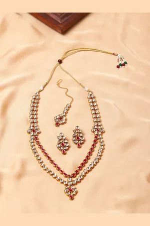 Voylla Women Gold plated & Red Kundan Brass Necklace set