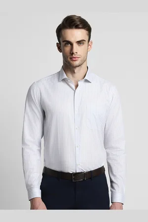 Peter England Men White Slim Fit Opaque Striped Formal Shirt