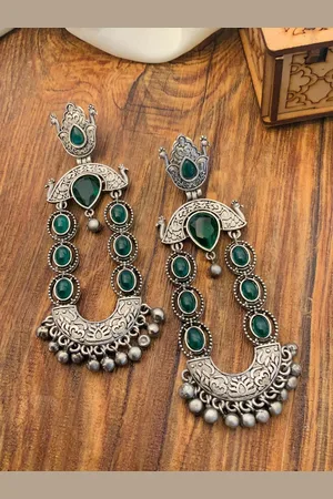 ABDESIGNS Elegant German Silver Plated Artificial Stones Studded Classic Drop Earrings