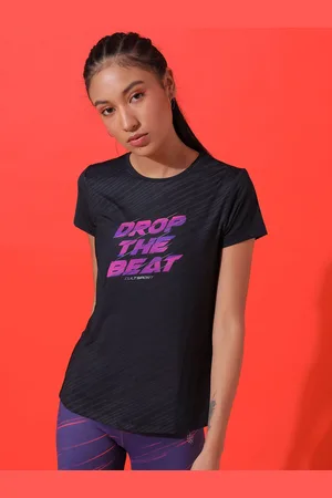 Cult Women Black & Purple Printed T-shirt