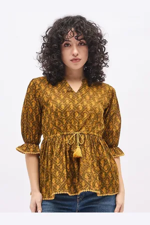 Deewa Women Print Puff Sleeve Ethnic Peplum Top