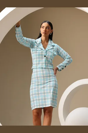 Chemistry Check Printed Faux Pocket Blazer with Skirt Co-Ord Set
