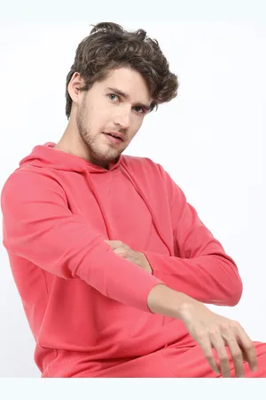 Highlander Men Coral Red Blue Regular Fit Structured Hooded T-shirt