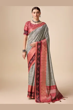 Ishin Ethnic Motifs Printed Woven Design Zari Tussar Saree