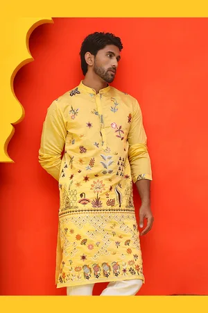 Jompers Floral Embroidered Mandarin Collar Chikankari Silk Cotton Straight Kurta