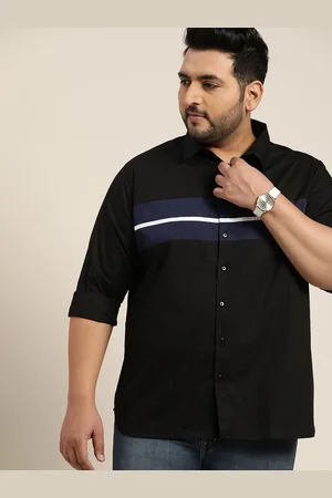 Sztori Men Plus Size Black & Navy Blue Pure Cotton Striped Casual Shirt