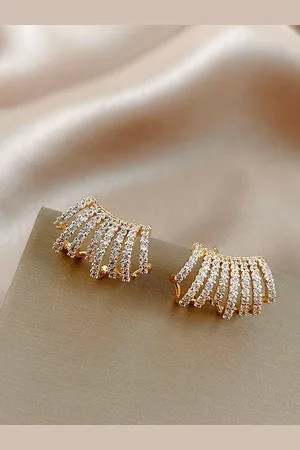 FIMBUL Gold-Plated Stainless Steel Stones Studded Contemporary Studs Earrings