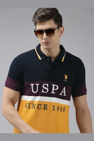 U.S. Polo Assn. U S Polo Assn Men Gold-Toned & Black Colourblocked Pure Cotton Slim Fit T-shirt