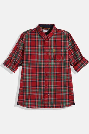 Ralph Lauren U S Polo Assn Kids Boys Red Tartan Checked Pure Cotton Casual Shirt