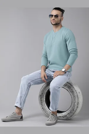 Roadster Men Blue Henley Neck T-shirt