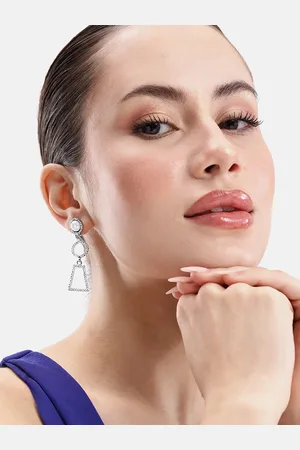 DressBerry Square Shaped Beads & Stone Studded Drop Earrings