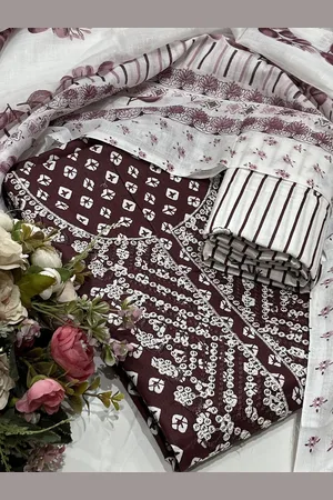 SALWAR STUDIO Geometric Printed Embroidered Cotton Unstitched Dress Material