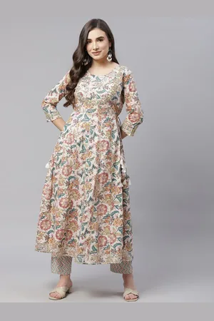 Kalini Floral Printed Gotta Patti Detailed Pure Cotton Anarkali Kurta With Trouser