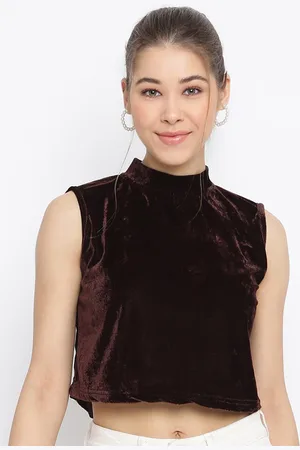 Mayra Women Brown Velvet Crop Top