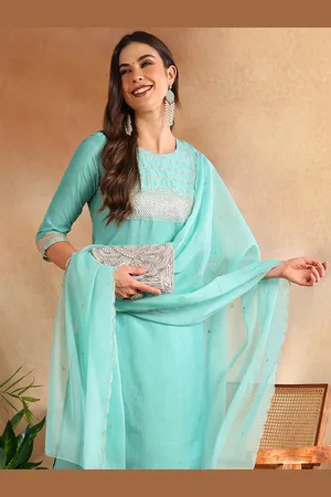 Ahika Women Sea Green Kurta with Trousers & With Dupatta