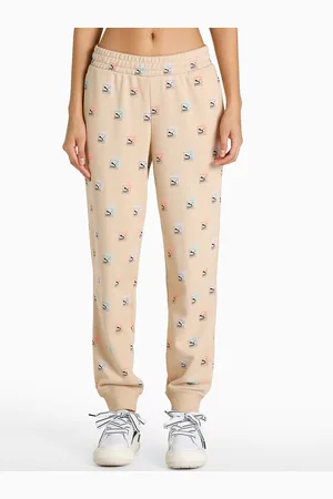 PUMA Women Beige Brand Love AOP Printed Pure Cotton Regular Fit Joggers