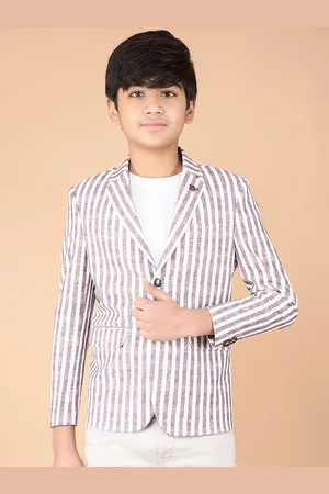 Crimsoune Club Boys Striped Notched Lapel Collar Cotton Single-Breasted Blazer