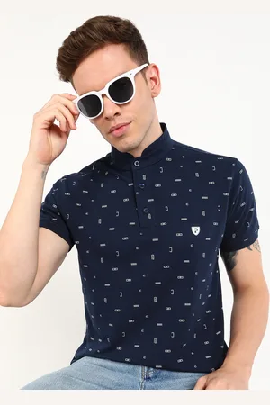 Provogue Geometric Printed Mandarin Collar Slim Fit T-shirt