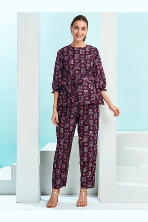 Moda Rapido Printed Round Neck Top With Trousers Co-Ords