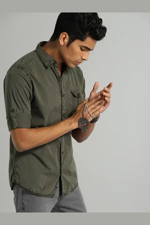 Roadster Men Charcoal Grey Regular Fit Solid Casual Sustainable Shirt