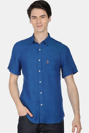 U.S. Polo Assn. Men Spread Collar Casual Pure Linen Shirt