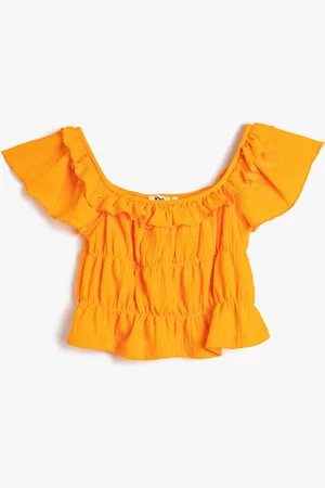 Koton Girls Flared Sleeves Gathered Crop Top