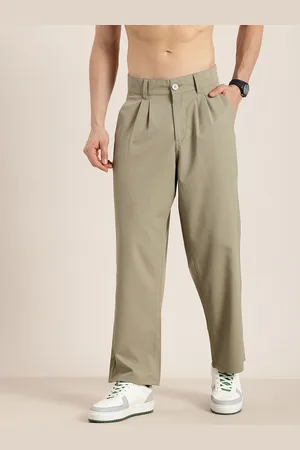 HERE&NOW Men Textured Baggy Fit Pleated Chinos Trousers